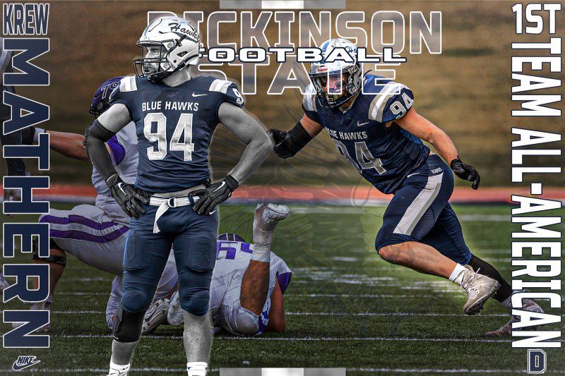 Congrats to Krew Mathern, Defensive End from Dickinson, ND on being named AFCA 1st Team All-American Defense. #HawksAreUp