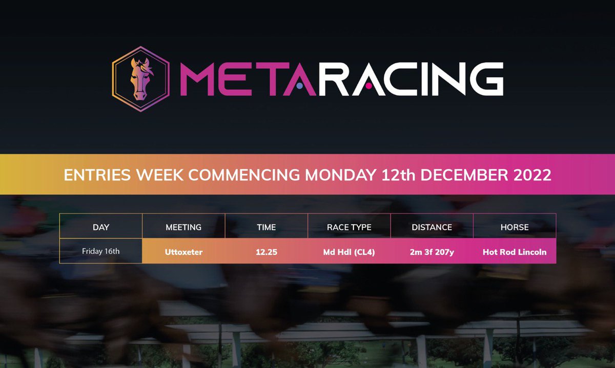 Hot Rod was booked for Uttoxeter tomorrow, however due to the weather. The meeting is called off. 

On to the next one 🐴🔥🏆

sportinglife.com/racing/news/we…

#XRP #NFT #XRPL #Metaverse #racing #HorseRacing