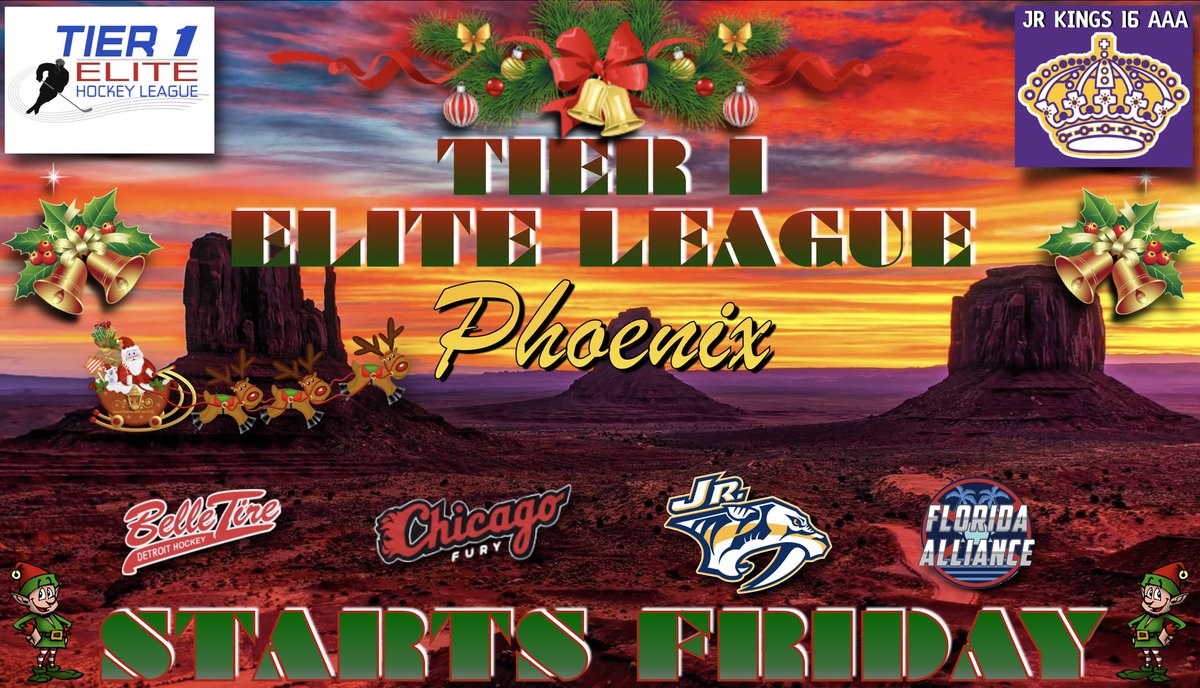 JrKings16AAA's tweet image. T1EHL SHOWCASE this weekend in Phoenix! Last of 2022. Starts Friday. All games on @LiveBarn. @JrKings06 @hockeymaps @T1EHL 👑🎄👑🎄👑