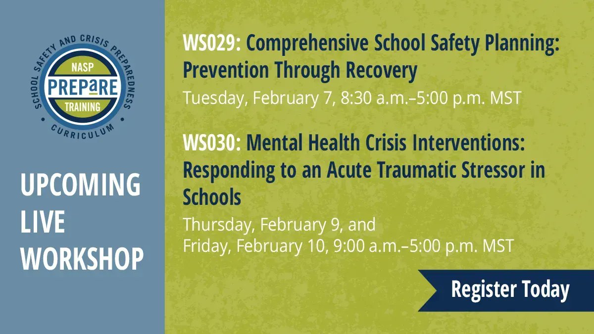 Improve your school safety and crisis response capacity at the NASP 2023 Annual Convention with the new PREPaRE 3rd Edition workshops. Learn more by visiting the PREPaRE workshops page on the convention section of our website. Link: bit.ly/3uREphW