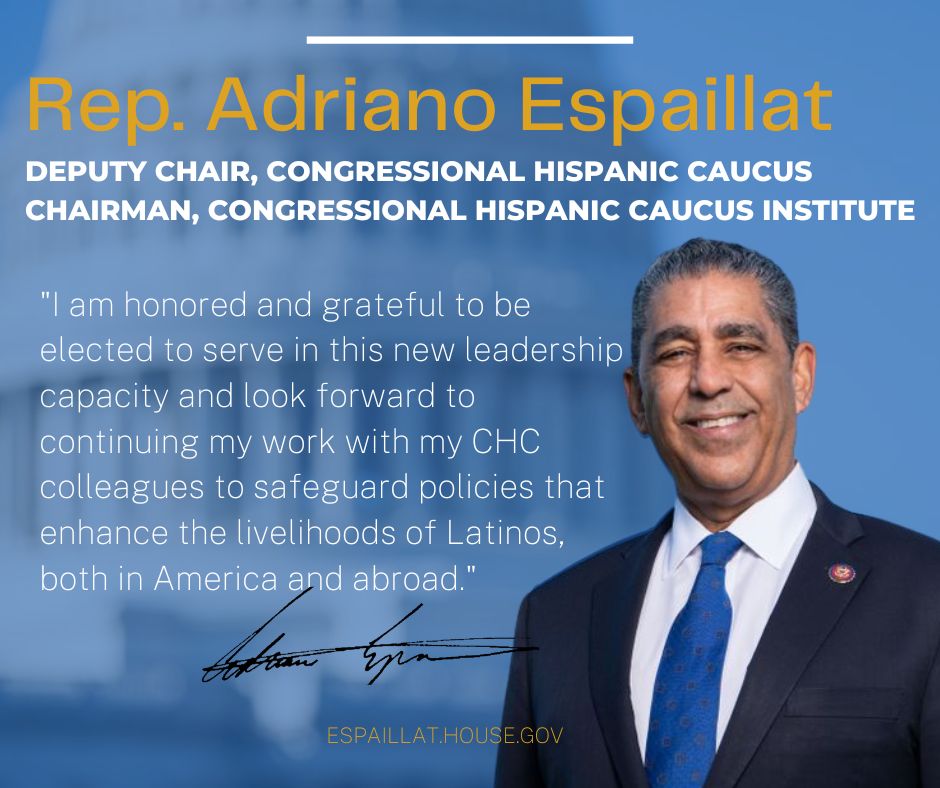 RepEspaillat's tweet photo. I'm honored to serve in this new leadership capacity and look forward to continuing my work with my @HispanicCaucus colleagues to safeguard policies that enhance the livelihoods of Latinos, both in America and abroad.

We are focused. We are united. We are strong. https://t.co/vAHxMYTsrn