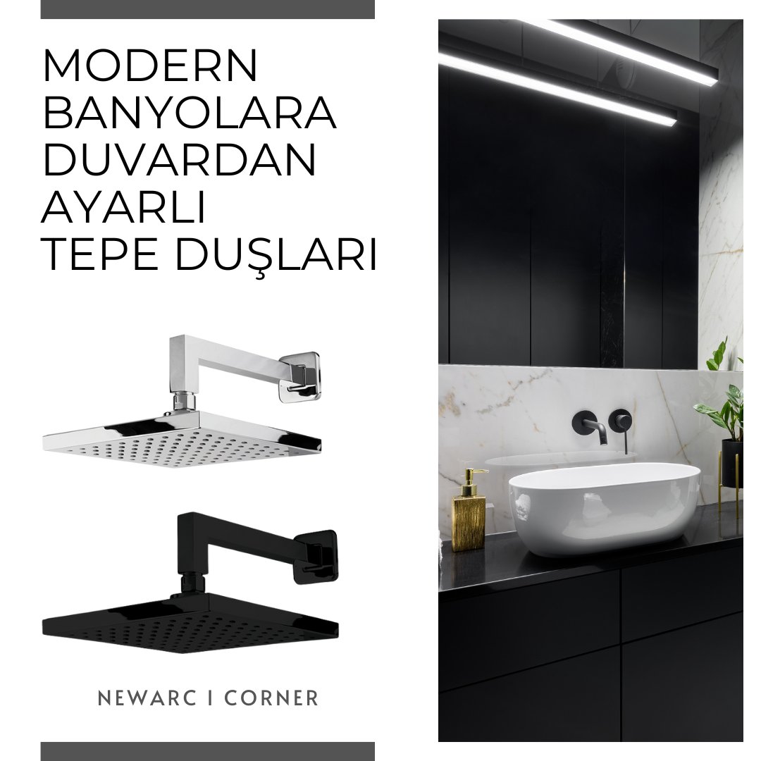 Newarc markalı kare formatta Tepe Duşları, banyo konforunuzu arttıracak duvardan ayarlı montaja sahiptir. Krom veya siyah renk seçimi yapabileceğiniz tepe duşları 25x25 cm boyutundadır. 
#armaseramik #newarc #banyoyenileme #tepeduşu #duşsistemi #kromtepeduşu #siyahtepeduşu