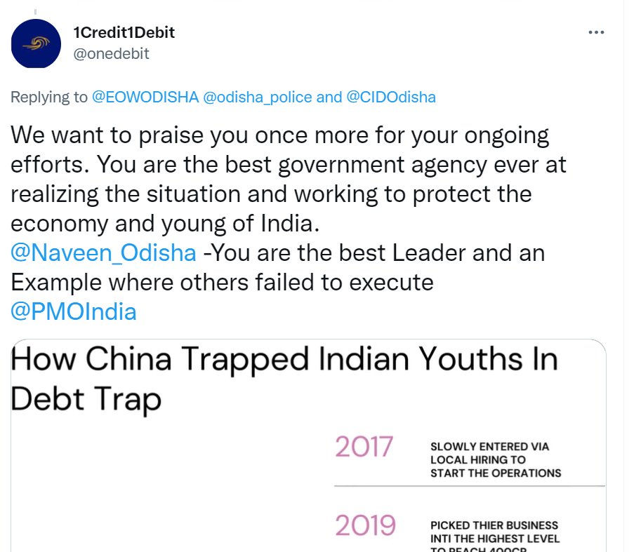 onedebit's tweet photo. @odisha_police @CIDOdisha @dir_ed @cpbbsrctc @CMO_Odisha @MoSarkar5T @EOWODISHA @DGPOdisha @Naveen_Odisha @dcpbbsr @prsprateek 
MO Sarkar is effectively working in conformity with the 1C1D report, curious as to if this is still the look out or it look off, where we stand now. https://t.co/4K6LBwIWui