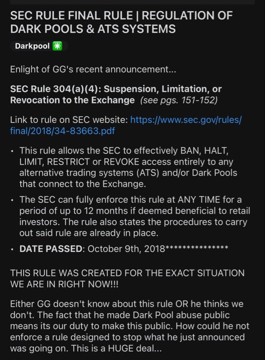 ATRAN20324's tweet photo. @SUSPENDEDPOS @daytrader190 U mean this rule that was passed in Oct 9th, 2018?!?! @SECGov @GaryGensler @DOJNatSec #amc #ape #StrongerTogether #CHECKMATE #ChokeOnThat #fairmarket #banDarkPools #banPFOF ๐ฆ๐๐ฆ๐๐๐๐ฟ๐ฅ #LFG https://t.co/aCxSi1N8AQ