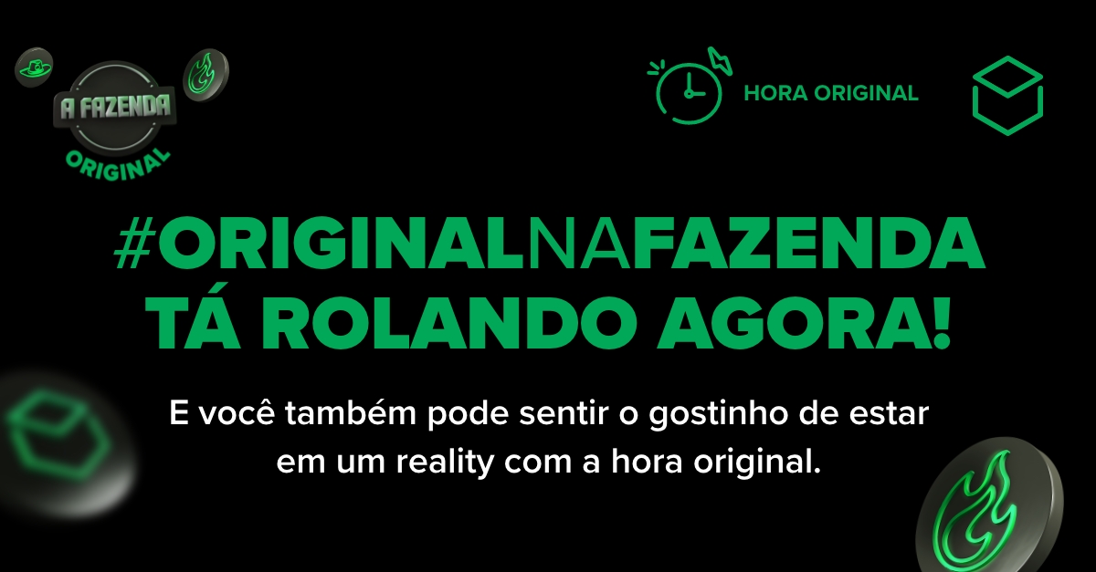 BancoOriginal's tweet photo. Quer ter a chance de levar um KIT EXCLUSIVO da Fazenda pra casa? Só com a Hora Original! 🤠 Pra participar: siga o @BancoOriginal no Twitter e dê RT nesse tweet usando a #OriginalNaFazenda 
 
Saiba mais no link: https://t.co/FLiOvUhSCL 
 
E se liga, porque só vale pro dia 16/12😉 https://t.co/U6M3DDzOPl