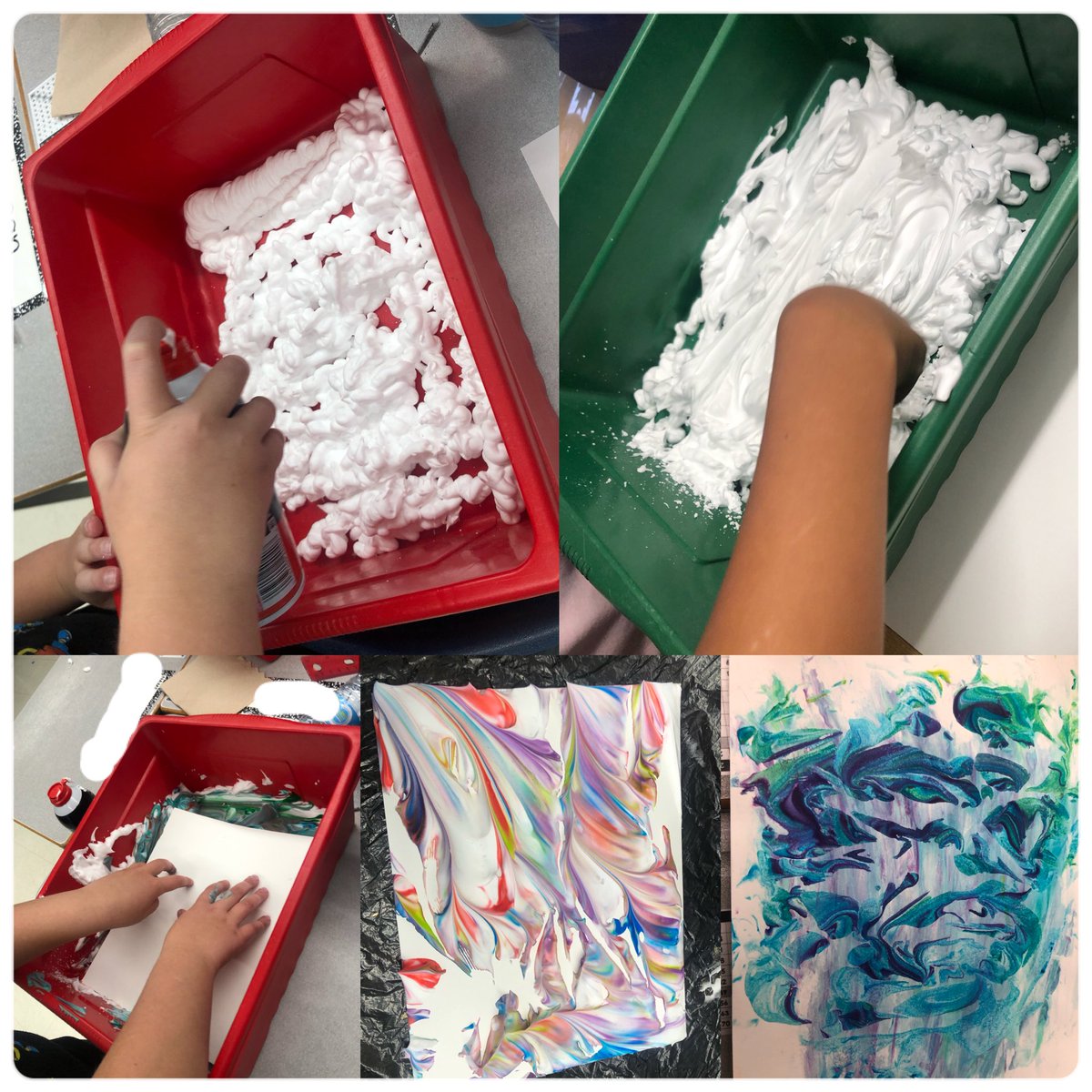 MissMsClass2's tweet photo. We had a YES day today! 8 chicken nuggets ran the classroom with crafty activities like sensory bottles, and shaving cream painting! They turned out perfect! Words to live by on a bus cancel day: “Take chances, make mistakes, get messy!” #yesday #satisfying @TVDSB @AldboroughPs https://t.co/7QQJRKrbr5