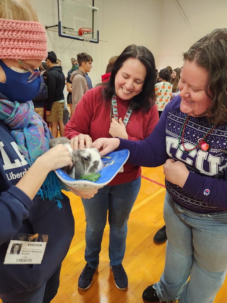 jessicherryATX's tweet photo. A little animal therapy courtesy of @TinyTailstoYou on the last regular day of class before finals! #LASAhighschool https://t.co/YRnsKHqb7A