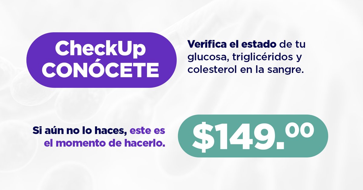 PROQUIMED's tweet photo. El #CheckUp "Conócete" se realiza para cuidar de lo más esencial en tu cuerpo que es la glucosa, los triglicéridos y el colesterol y además lo tenemos a precio de promoción para que conozcas nuestro servicio de calidad y confianza.​
Cotiza #CheckUps, #PerfilesParaControl ¡Y más! https://t.co/2IvYIuAmCu