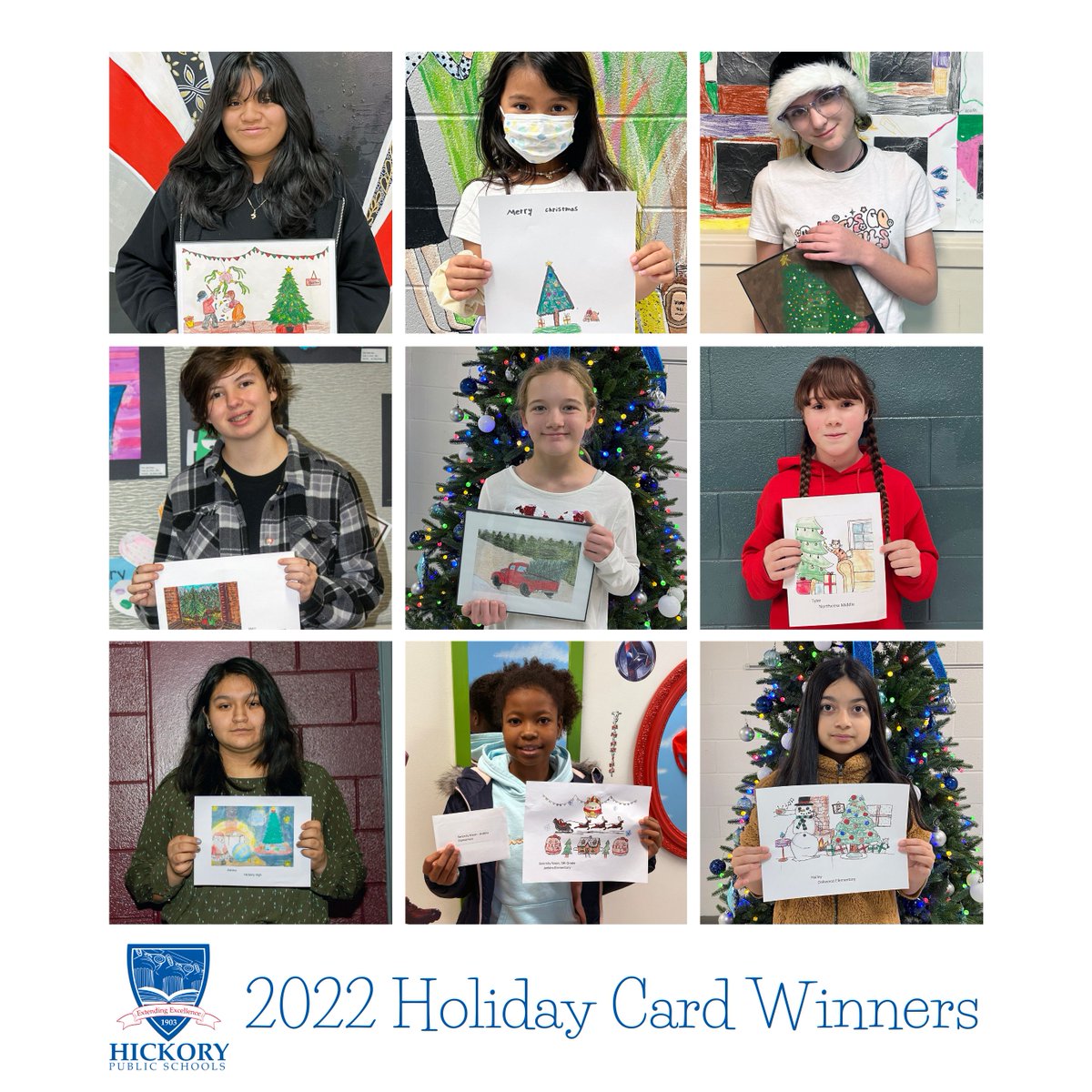 Today our 2022 HPS Holiday Card contest winners were given a gift card at their schools. They were also recognized at our December board meeting, where they were given an honorary certificate, framed original artwork, and 5 copies of our HPS Holiday Card.