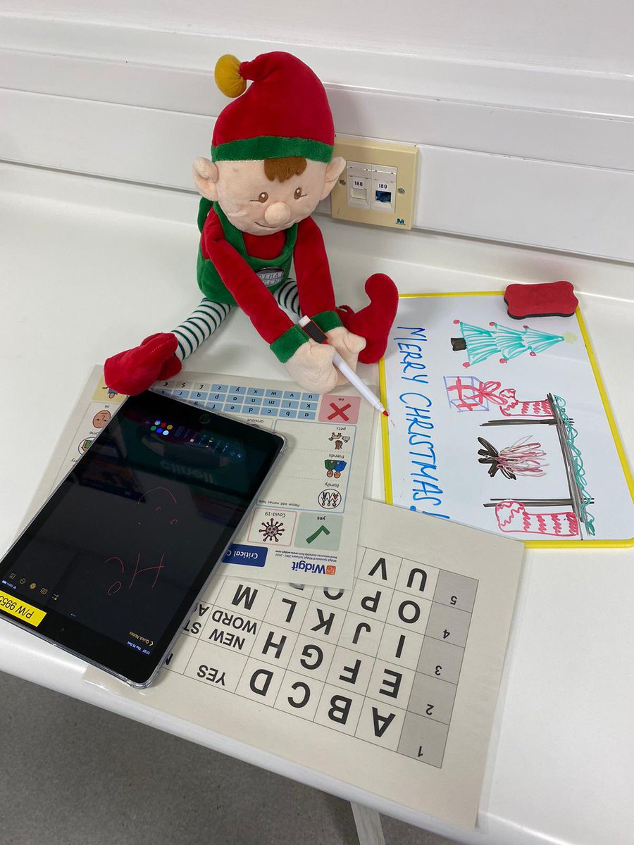 YSHICUTherapies's tweet photo. Day 15 - SLT takeover 😀 @HR_SLT 

We’ve been helping Elfis make communication one of his daily goals. We’re exploring all options. 
What do you do to help your patients communicate? 
#SLT #Communicationgoals #rehablegend @OliveyJenny @allyw4rd https://t.co/GYpPcwKDQI