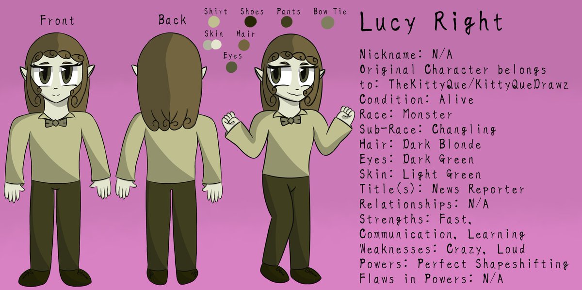 TheKittyQue's tweet photo. Lucy Right Ref Sheet (C.R.P.W.)
Meet Lucy Right! A C.R.P.W. News Reporter! https://t.co/FrcZLkoquf
