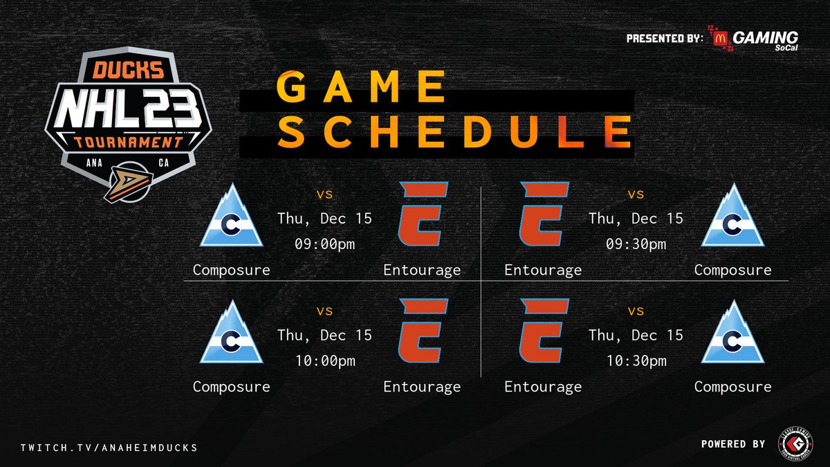 Semi finals of the <a href="/NHLDucksGaming/">Anaheim Ducks Gaming</a> event, starting at 9pm EST

Twitch.tv/xTendy29