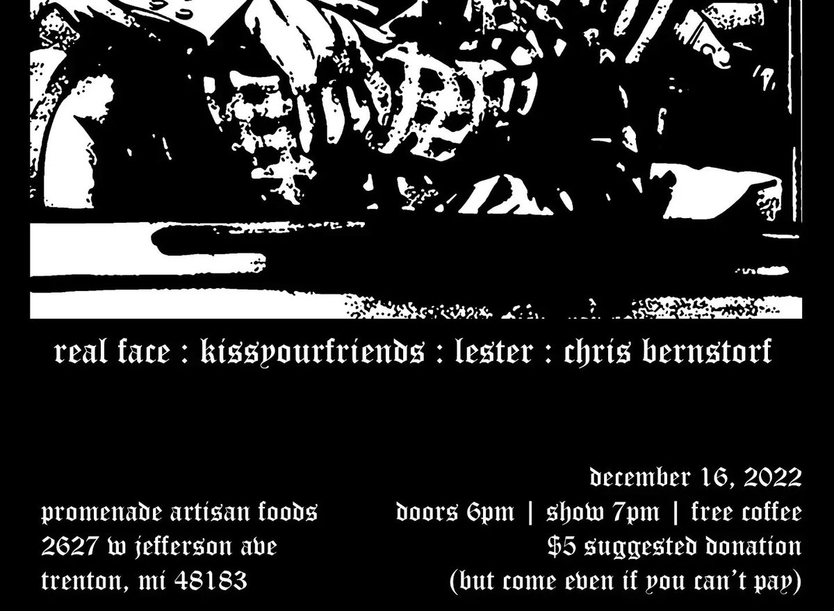 Excited to get back to this tomorrow 💚💡

Doors 6pm
At Promenade Artisan Foods in Trenton
w/ Real Face, <a href="/KissYourFriends/">KYF FKA DATLL</a>, @lestermichx
Free coffee!

SDG

📸 Rachel Carroll