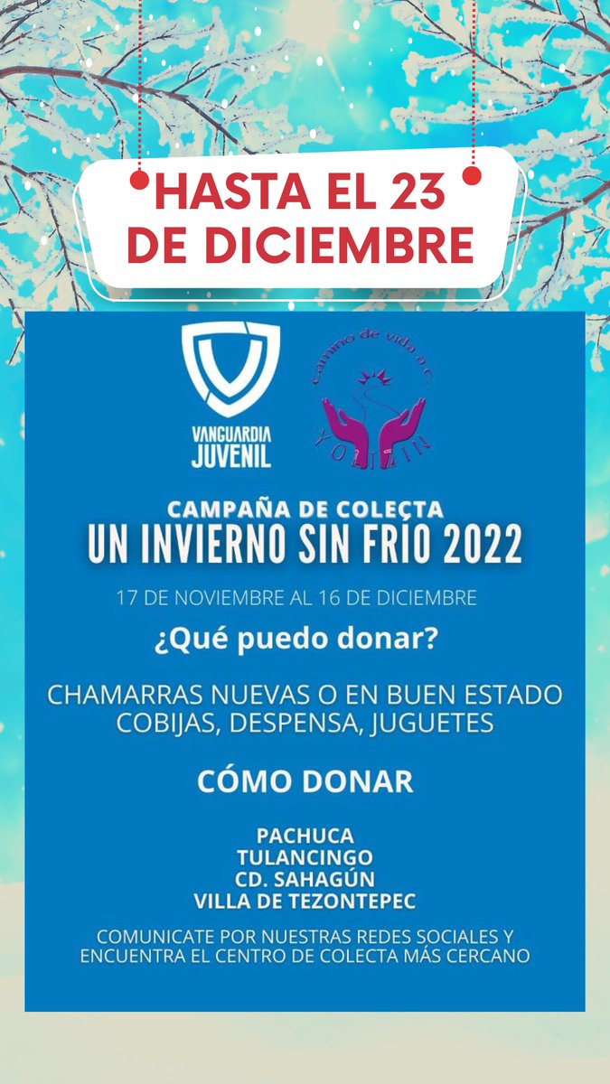 🚨🚨 AÚN ESTAS A TIEMPO 🚨🚨
Gracias a todo el apoyo brindado hemos ampliado la fecha para recibir sus donaciones.
📣 ¡Qué no se te pase! 📣
Tienes hasta el Viernes 23 de diciembre, tú ayuda es importante. ✨🤗