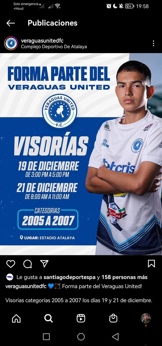 Forma parte del <a href="/Veraguas_United/">Veraguas United FC</a>

Visorias categorías 2005 a 2007 los días 19 y 21 de diciembre.

👉🏻 Lunes 19 de diciembre de 3:00 PM a 5:00 PM
👉🏻 Miércoles 21 de diciembre de 8:00 AM a 11:00 AM

📍Lugar: Complejo Deportivo Rafael Rodríguez de Atalaya

#CentralDeportes