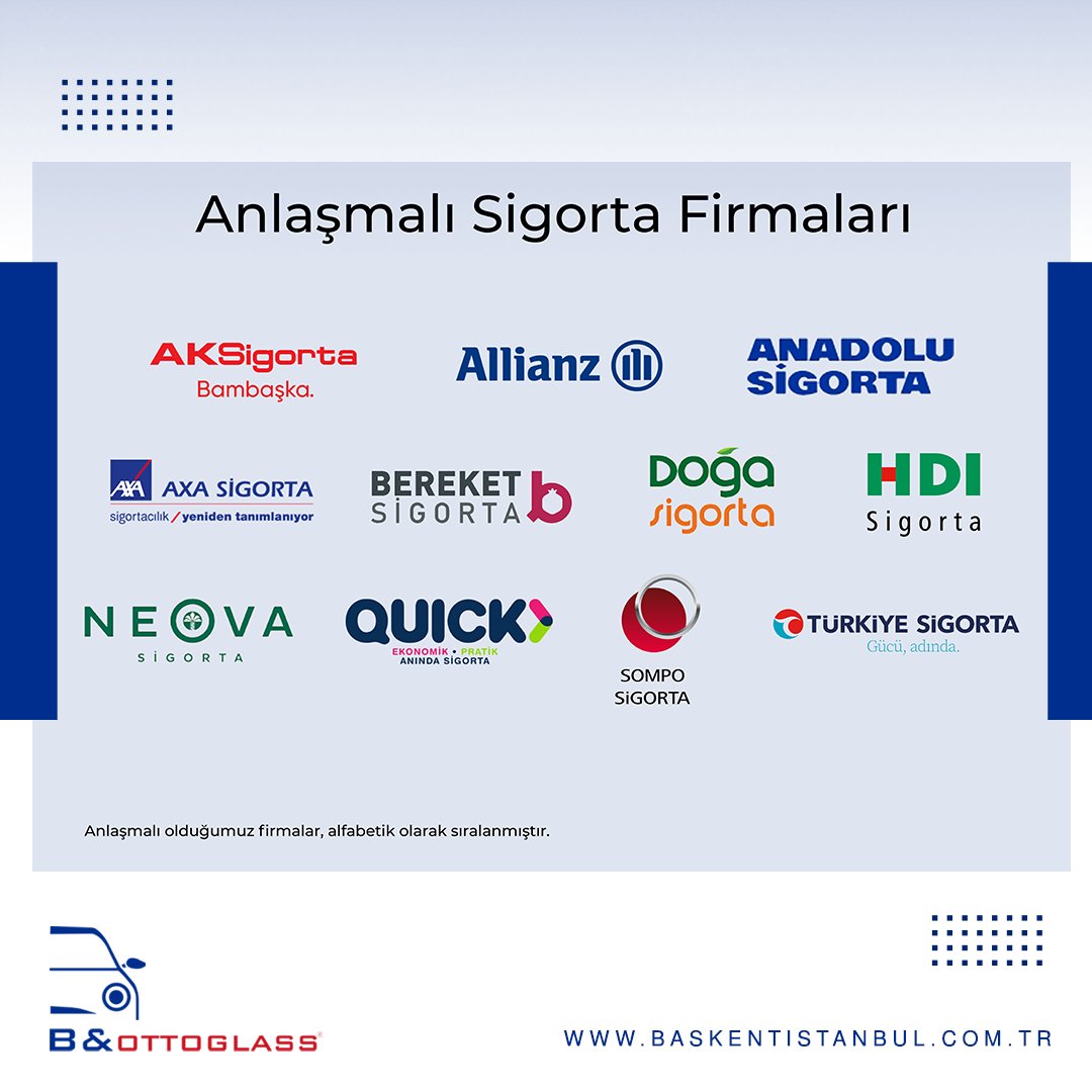 Başkent İstanbul A.Ş olarak, müşterilerimizin güvenliği bizler için önemli önceliklerden biridir. Bu nedenle ülke genelinde birçok sigorta şirketi ile anlaşmamız bulunmaktadır.

baskentistanbul.com.tr

#başkent #başkentistanbul #bottoglass #cam #glass #otocam