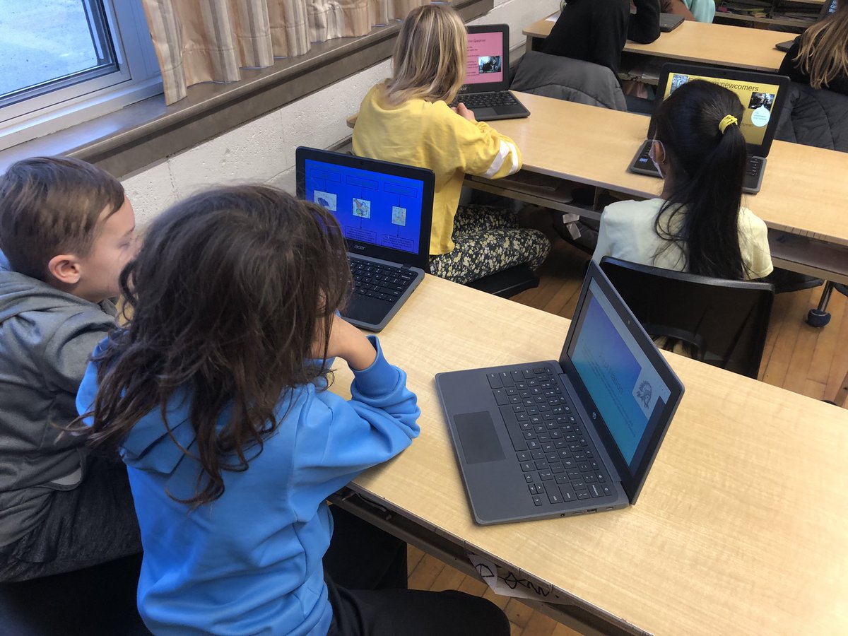 MrKSDyck's tweet photo. After a lot of work progressing through the #InquiryProcess #Researching their chosen #Question about an #Indigenous or #Settler issue, Grade 5s @PortWellerPS #Presented their #Findings to a few classmates. #FirstNations #Metis #Explorers #Seigneurs #Interactions @harper_hearts https://t.co/LHOQOrLfTB