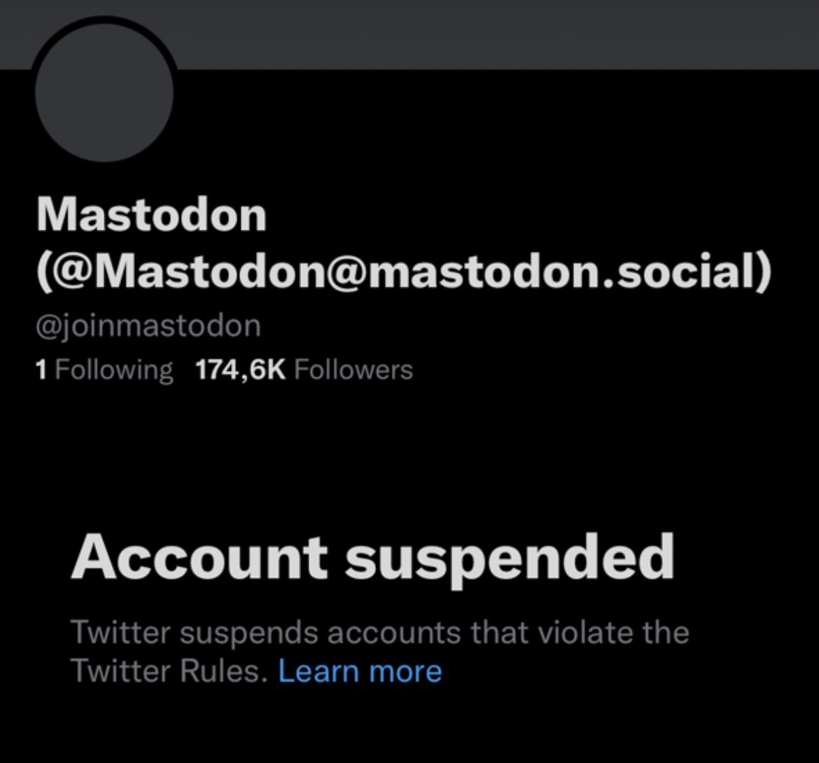 So over on #Mastodon we’re talking about how Elmo keeps suspending accounts on the left … 

Aaron Ruper and Mastodon are the two latest victims.
#mastodonmigration #MastodonSocial 
#LeaveTwitter