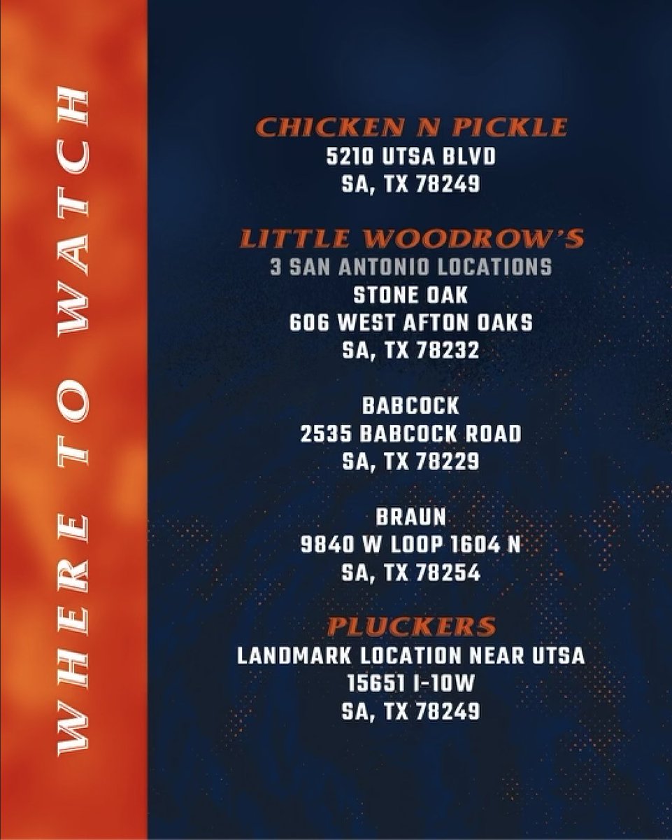 Ron_Nirenberg's tweet photo. Dec. 16, 2022 has been declared College Football Friday in San Antonio!

Tomorrow @UTSAFTBL will take the field at the @CureBowl and @UIWFootball at the FCS semifinal! Show your support at one of the many watch parties around town and let us know which ones we missed.👇 https://t.co/Ui1KV98UjY