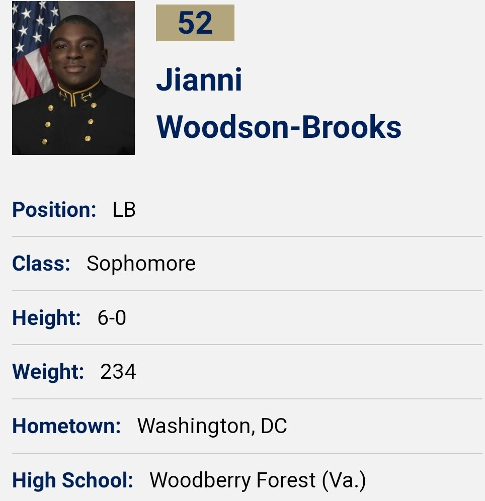 Navy LB Jianni Woodson-Brooks entered the transfer portal; he finished the 2022 season with 42 tackles and 1 TFL @BrooksJianni