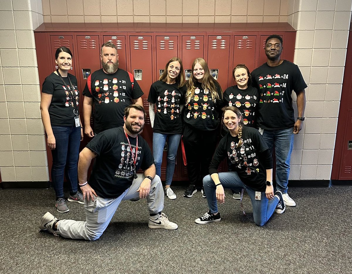 MrsSmithTJHS's tweet photo. Holiday Math T-shirt fun today @TISDTJHS !! Students used their problem solving skills to solve the math puzzle on each of our shirts! https://t.co/qBuELvzYf9