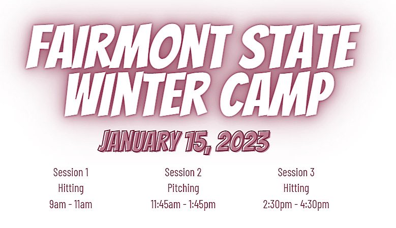FairmontStateSB's tweet photo. Celebrate the New Year with us!! 🎉🥎

Our Winter Hitting &amp; Pitching Camp will be held in the Feaster Center on January 15th, 2023!

If you would like to join us for both a pitching &amp; a hitting sessions use code “WINTER2” to receive a holiday discount! 🎁

#SoarFalcons https://t.co/ZNbysOTzNI