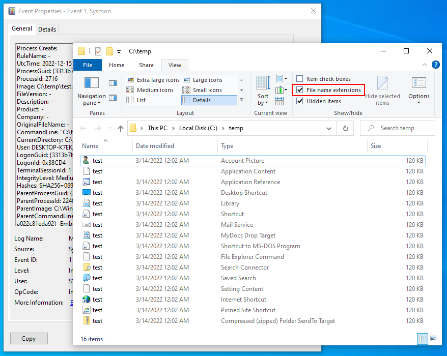 0gtweet's tweet photo. Explorer hides extensions of 16 file types, even if you want to see them all. If such files contain real PE (exe) content, they behave differently when you double click them. Nothing, errors, OpenWith dialog, etc.
And one of them will run actual exe file 😈
Dare to guess? https://t.co/kDs9LnKT28