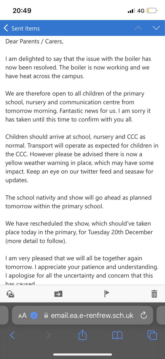 CarlibarPS's tweet photo. Boiler fixed. School and campus open for all tomorrow. Arrive at school as normal . 🚨🚨🚨  Please see emails and attached photo for more information. @CarlibarCCC @Carlibar_PC @CarlibarNursery https://t.co/kuQjRDS7LC