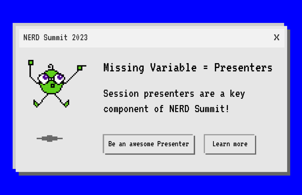 NERDSummit's tweet photo. ICYMI 😉 We're accepting submissions for #NERD23 sessions. Get yours in before you're pulled away for the holidays! https://t.co/mbzzdESWaG @NERDSummit https://t.co/pfVXvt91O3