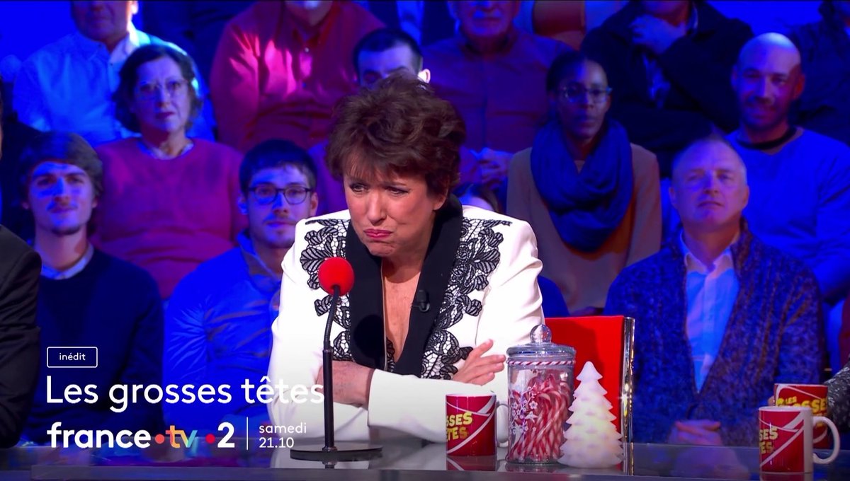 Samedi à 21h10 sur @France2tv, une nouvelle soirée de #LesGrossesTêtes présentée par @ruquierofficiel avec @Bernier_Michele, @riouyoann, #ValérieMairesse, @steevy_boulay, @R_Bachelot, @LianeFoly, #SébastienThoen, #PaulElKharrat, @ArielleDombasle et @JeremyFerrari.