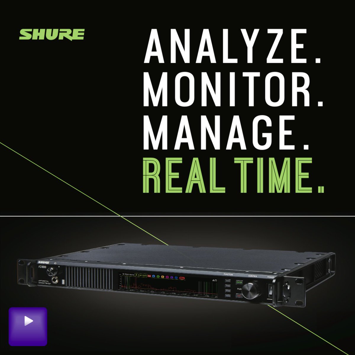 The first Shure AD600 radio mic spectrum manager has joined our stock. Game changing real time frequency scanning for the ultimate in radio mic reliability. The Shure Axient AD600 is now in our racks. #sounddesignsolutions #shureaxientdigital #broadcast <a href="/shure/">Shure</a>