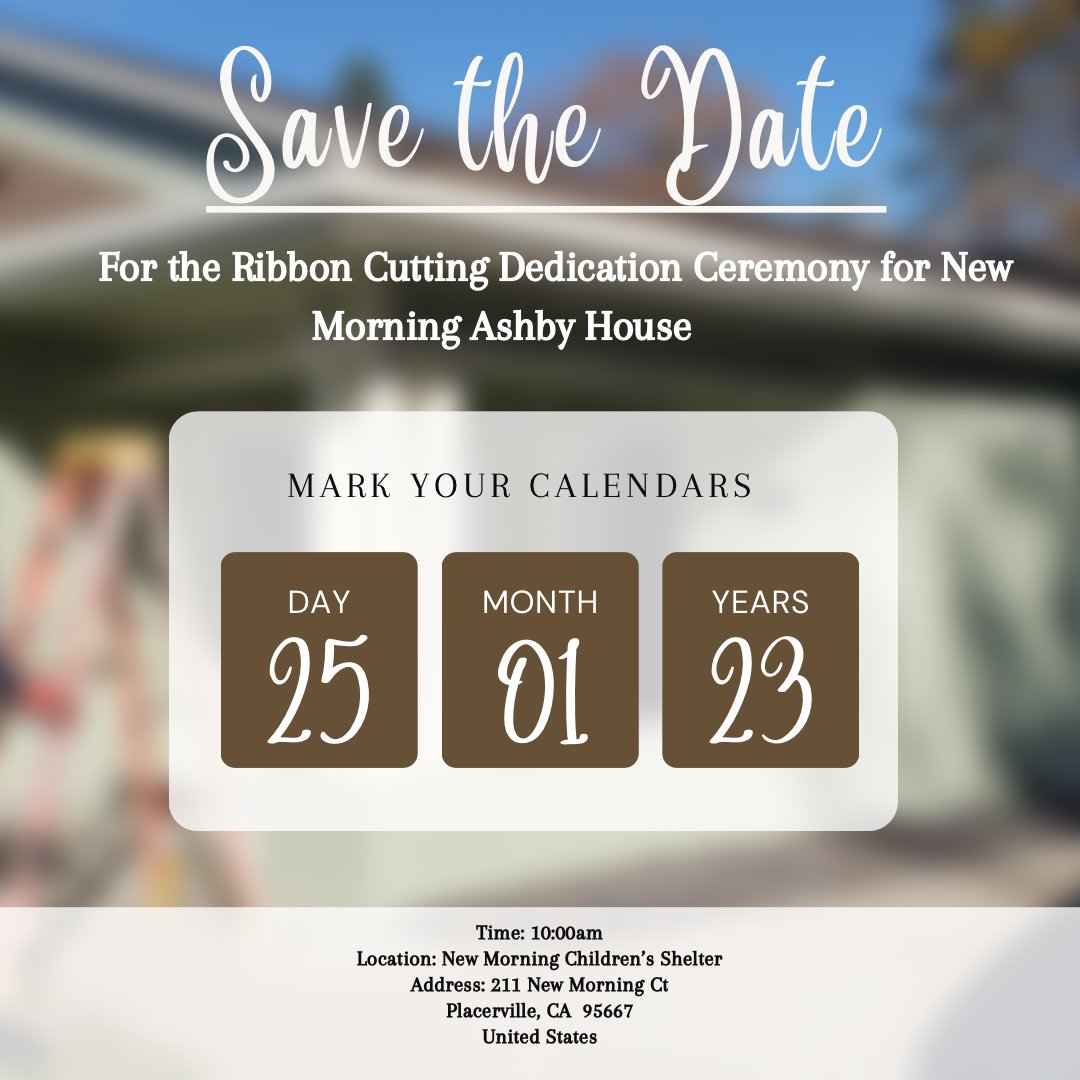 HomeAid_Sac's tweet photo. Save the Date!!

For the Ribbon Cutting Dedication Ceremony for
New Morning Ashby House.

January 25, 2023 @ 10:00am https://t.co/4fNuk8kb82