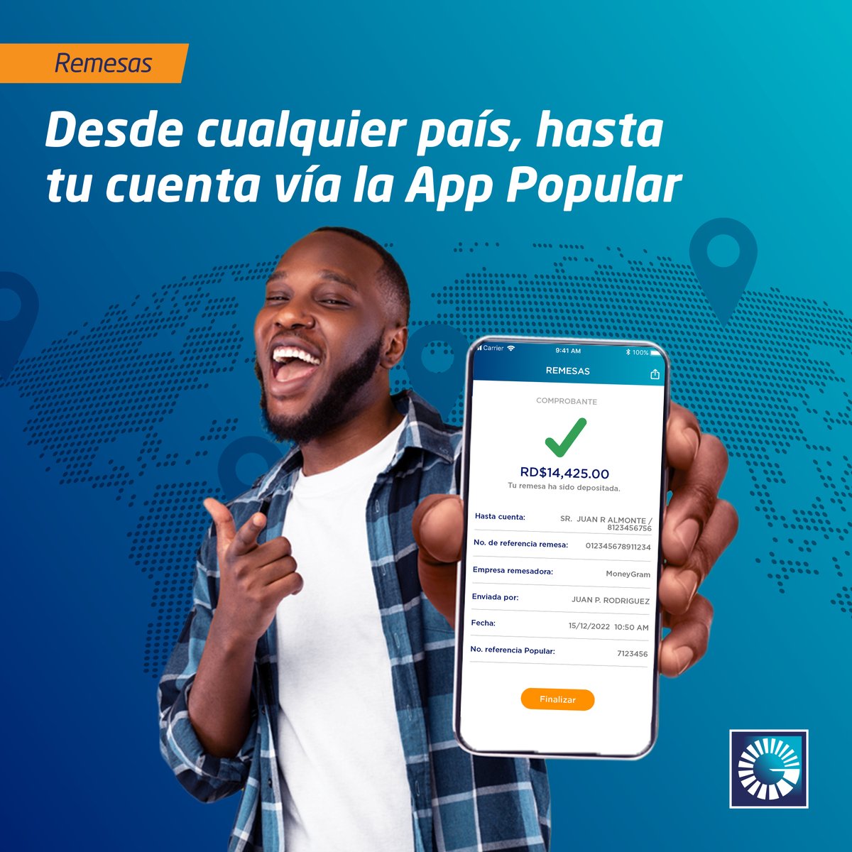 Desde cualquier parte del mundo, con tan solo un clic, puedes recibir tus remesas MoneyGram directo en la App Popular.

Para más información visita: popularenlinea.com/remesas 

#RemesasPopular #PopularEnLinea