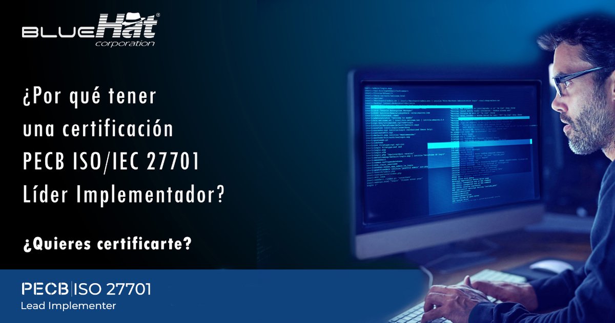 BlueHatCorp's tweet photo. La certificación está diseñada para preparar a sus participantes para implementar un Sistema de Gestión de Información de la Privacidad (SGIP) en cumplimiento con los requisitos y directrices de la norma ISO/IEC 27701.

Más información: https://t.co/MPmaa9ktmC https://t.co/gzrmu9WQSB