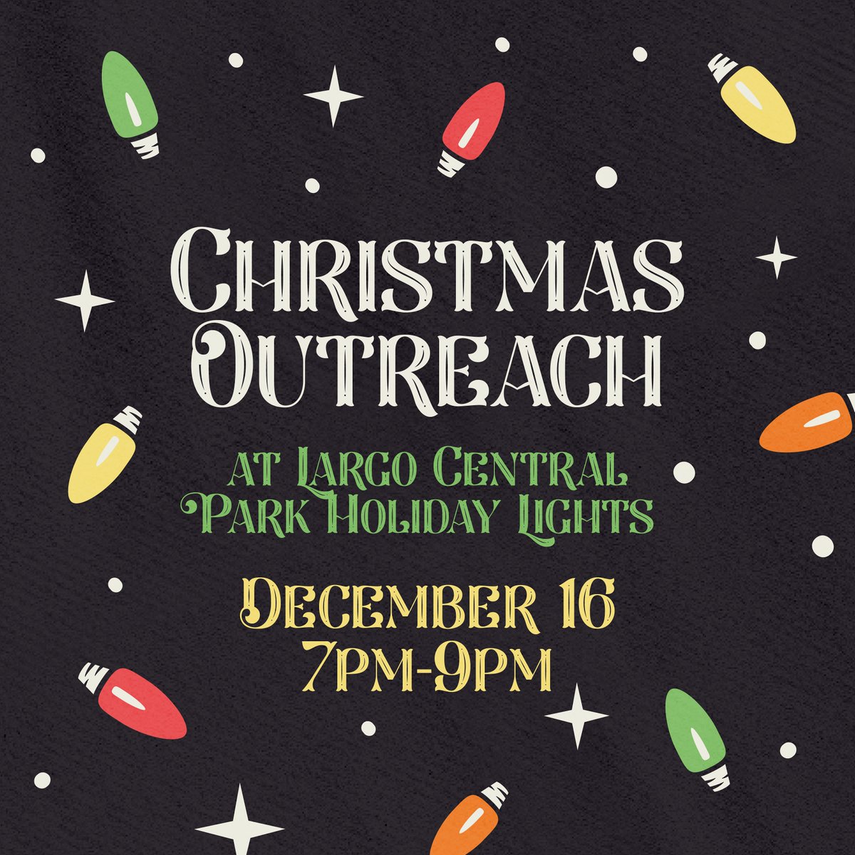 FSChurch's tweet image. TOMORROW! December 16th @ 7-9pm!  Join us at Largo Central Park during their #Christmas display as we hand Christmas Eve Service invitations, candy canes, and Gospel tracts. Everyone welcome! #Jesus #Clearwater #StPete #Love #Hope #Joy #Promises #Largo