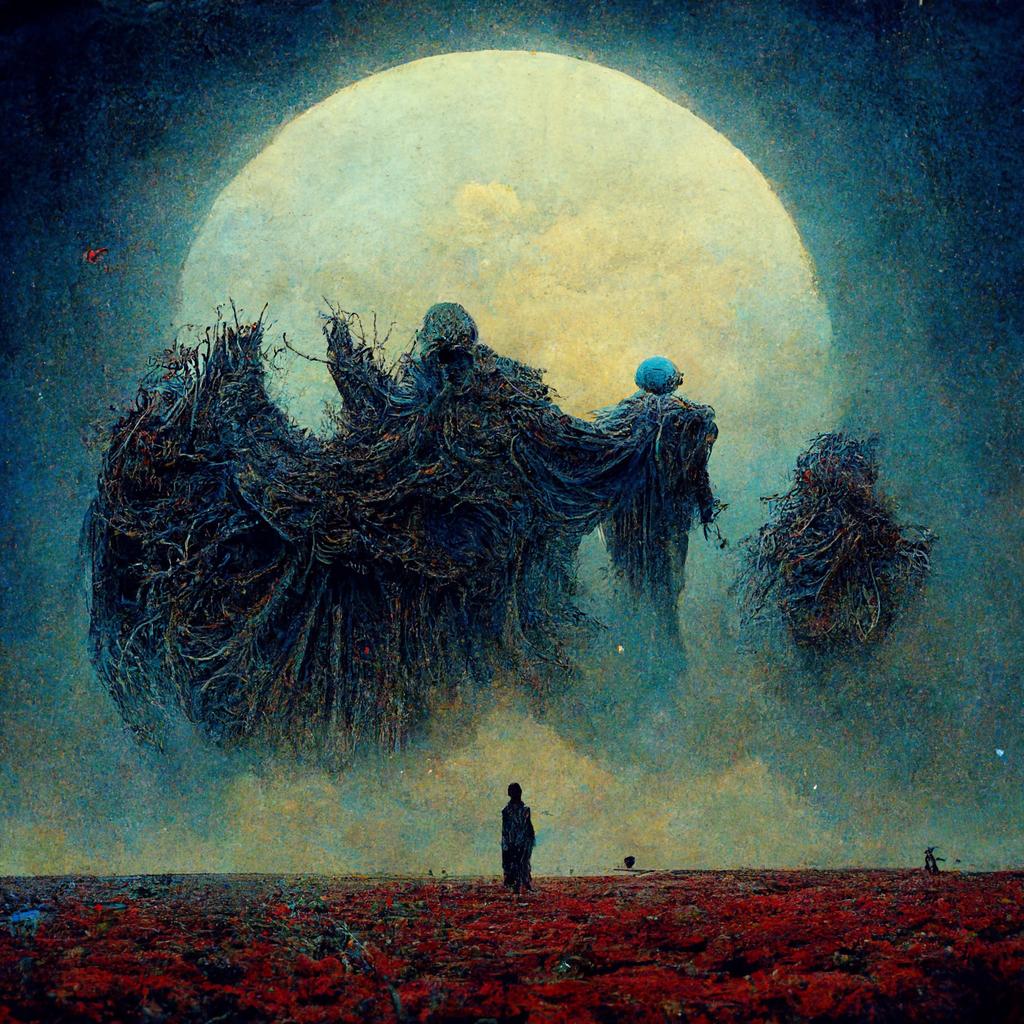 vermisluminium's tweet photo. The creature roared with a deep and ancient power as it slowly advanced towards the helpless humans - all of them awa...
#aiart #beksinski #midjourney #lovecraft #horrorart #digitalart #digitalartwork https://t.co/0H4ZUypaJn