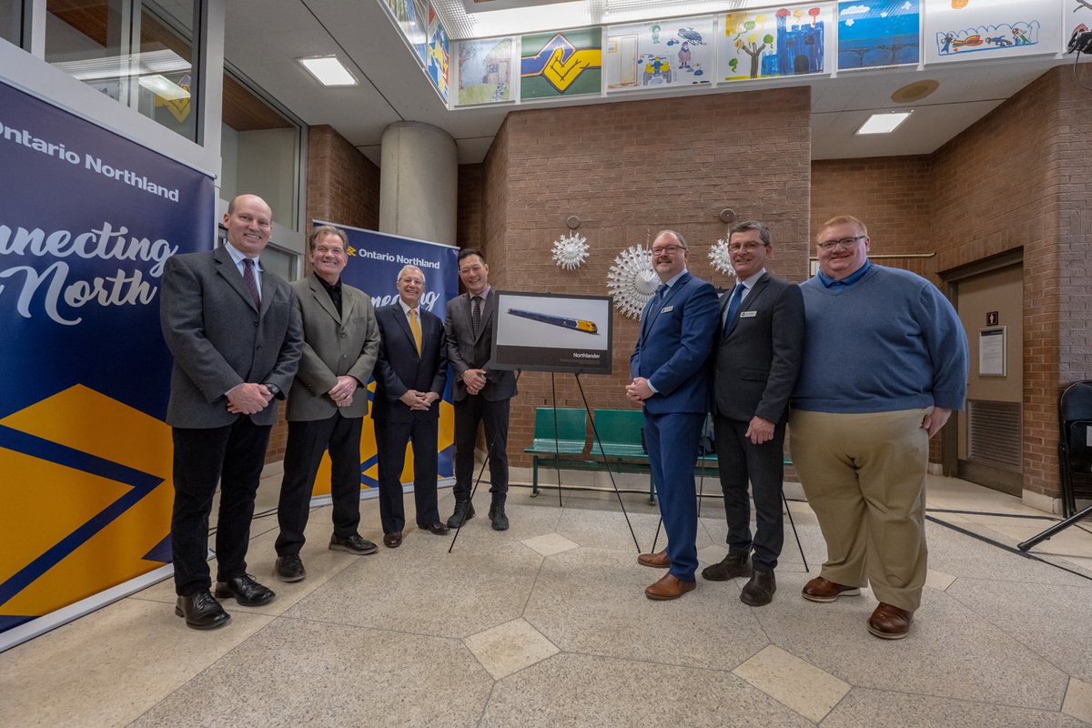 mrchadevans's tweet photo. I was happy to celebrate a big milestone today, which will help bring passenger rail from vision to reality. Thanks for joining us @StanChoMPP @VictorFedeli to showcase the trainsets that will be built to carry passengers to and from northeastern Ontario! https://t.co/S5zzTskqia