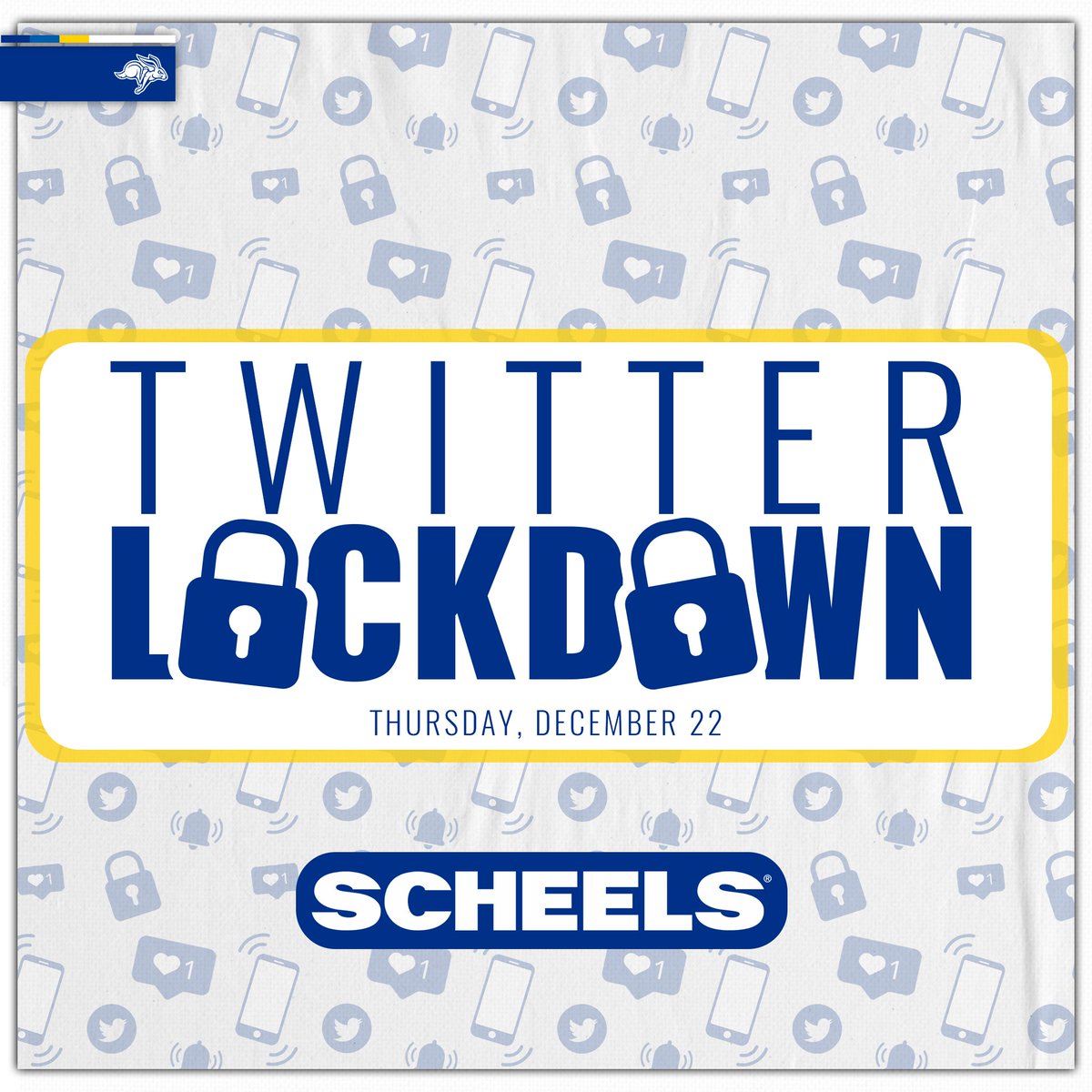 ᴛwitter (&amp; ɪɢ) ʟockdown! 🔒

LET'S GET THIS PARTY STARTED... RT this post &amp; ꜰᴏʟʟᴏᴡ ᴏᴜʀ ᴀᴄᴄᴏᴜɴᴛ for a chance to win a $100 gift card to <a href="/SCHEELS/">SCHEELS</a>. &amp; remember to follow our account before we go private on 12/22 - you won't want to miss this! 👀

#GoJacks 🐰