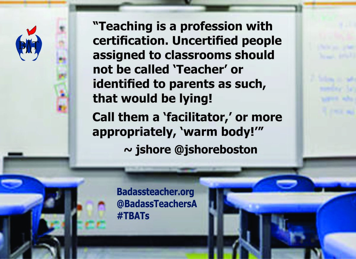 Teaching is interactive, fluid &amp; responsive to the needs of the students. It can't be scripted. It takes knowledge &amp; professional training. Anything less is not fair to kids. Or parents. Or taxpayers. #TBATs .<a href="/IllinoisBATs/">IllinoisBATs</a> .<a href="/iowabats/">Iowa BATs</a> .<a href="/IndianaBATs/">INBATs</a> .<a href="/MNBATs1/">MN Badass Teachers</a> .<a href="/Wisconsin_BATs/">Wisconsin BATs</a>
