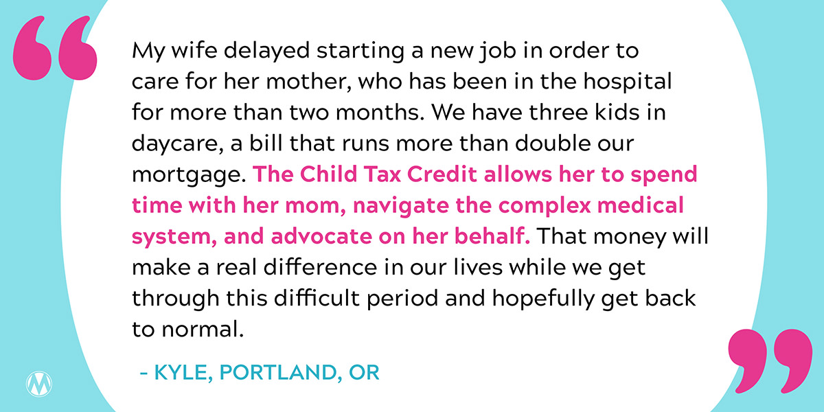 MomsRising's tweet photo. The expanded #ChildTaxCredit empowered Kyle and his wife to spend extra time with her mother while navigating the healthcare system.
Real families need real help. Tell Congress they must extend the expanded CTC before the year ends! https://t.co/i2it42BIBv #BringBackCTC #CTCNow https://t.co/IrJSmNLeoi