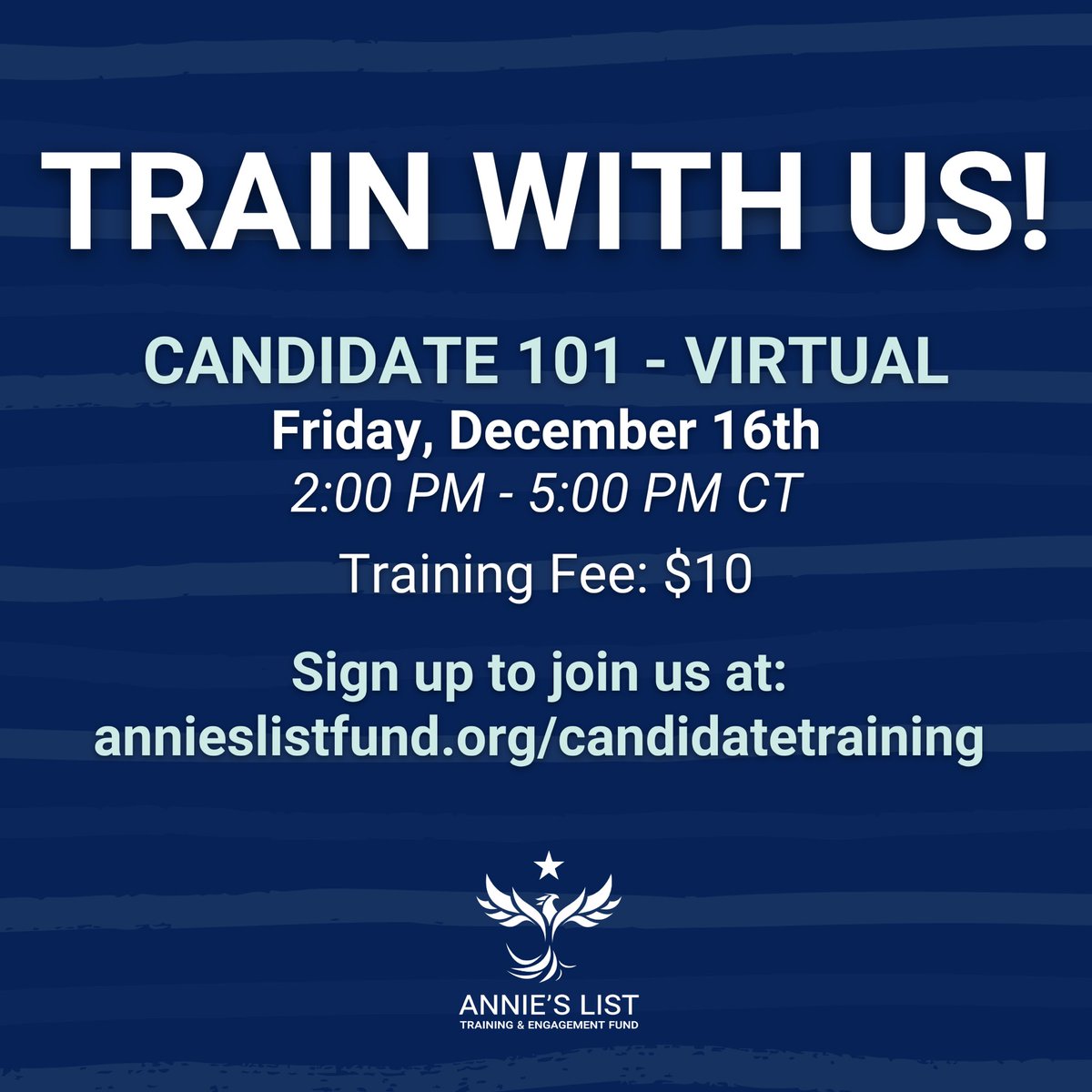 🗣️🗣️ Last chance to join us tomorrow for Candidate 101!

Learn more at annieslistfund.org/candidatetrain… and sign up to join us here: bit.ly/3FBcKbn