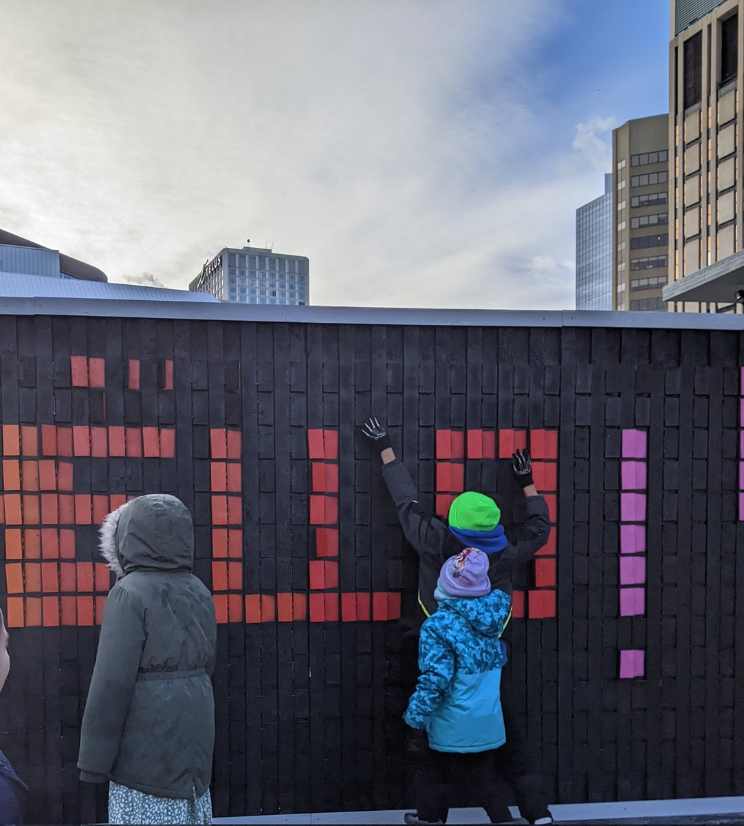 CityHallSchool's tweet photo. Homesteader students were so happy the YEG #happywall is back on Churchill Square. After a presentation from Hello How Are You this morning they really wanted to go out and add a kind "Hello!" https://t.co/4AgG94zYLW
