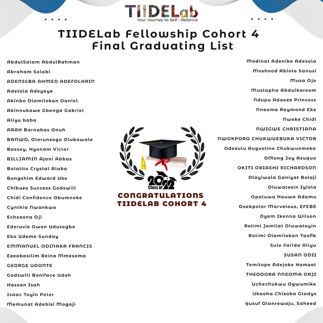 TIIDELab's tweet photo. Behold the @TIIDELab fellowship Cohort 4 graduating list ☺️

Veni vidi vici...

Congratulations 👏👏👏 https://t.co/7cg2CU4CFY