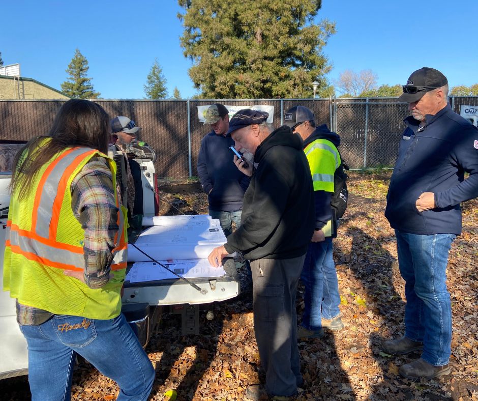 ChicoHousAction's tweet photo. It's electrifying! CHAT staff and Santos Excavating staff recently met with PG&amp;E engineer David Barrios and CHAT's electrical designer, Tim Nguyen of Vizion, who called in from the Bay Area, to plan the electrical service installation for Everhart Village. https://t.co/gmJLIsy87A