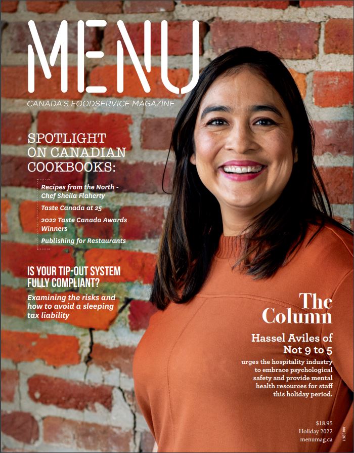 Not9to5org's tweet photo. This month our co-founder and executive director @hasselaviles is featured on the cover of @RestaurantsCA Canada #MENUMagazine sharing her story, the work we do at @Not9to5org, and how it offers support industry-wide. Read the full article here: https://t.co/3r9vrNYIgL. https://t.co/ojUTpwN3uH