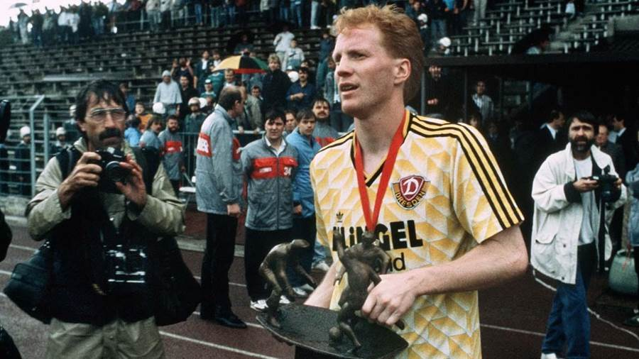 ostrl's tweet photo. #TrikotOfTheDay 358 - Adidas's 'Ipswich' template, famously used by the Netherlands and Germany, was also used by Dortmund &amp; Stuttgart in the Bundesliga. Here are four non-Bundesliga examples in Germany - in order, Dresden, the GDR, Wolfsburg &amp; Mannheim. https://t.co/n0ASHLiEzW
