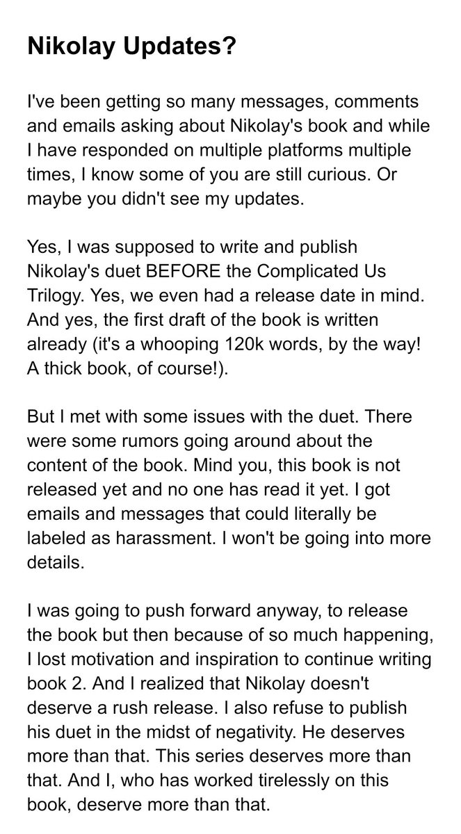 AuthorLy_James's tweet photo. Nikolay updates. I've responded about the delay multiple times before, but here it is again! Please read 🖤 https://t.co/C06tAzneGD