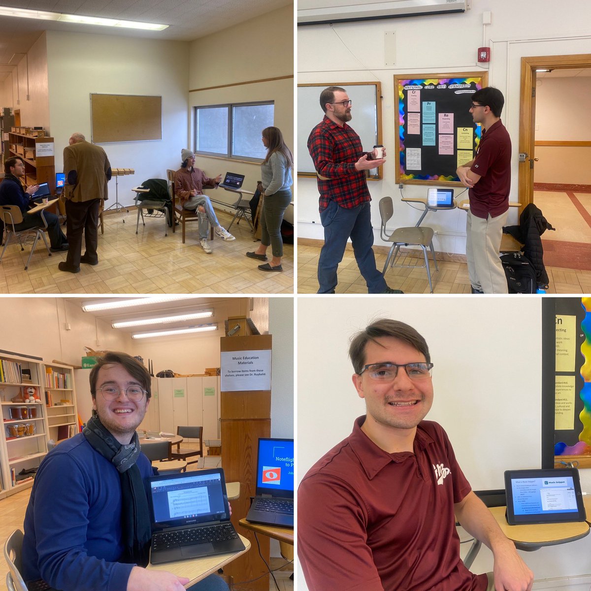 music_um's tweet photo. We are very proud of these students and their work on their digital research posters that they each created for their final projects in the #MUSE425 Tech & Materials class. Bravo to them! #MUED #MusicEducation #LearnByDoing #umontana #PosterSession https://t.co/flVFImEGmh