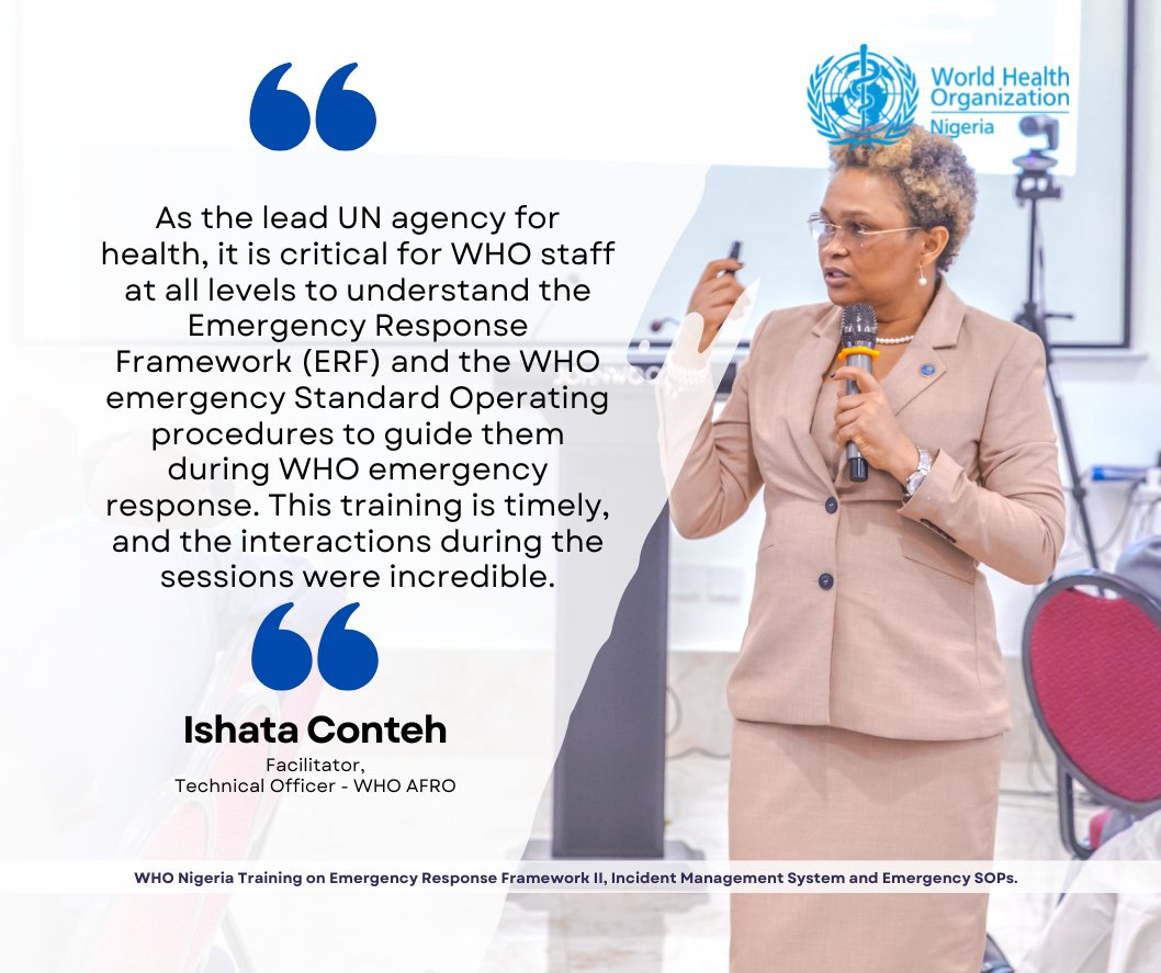 "As the lead UN agency for health, it is critical for WHO staff at all levels to understand the Emergency Response Framework (ERF) and the WHO emergency Standard Operating procedures to guide them during WHO emergency response..." Ishata Conteh (facilitator)