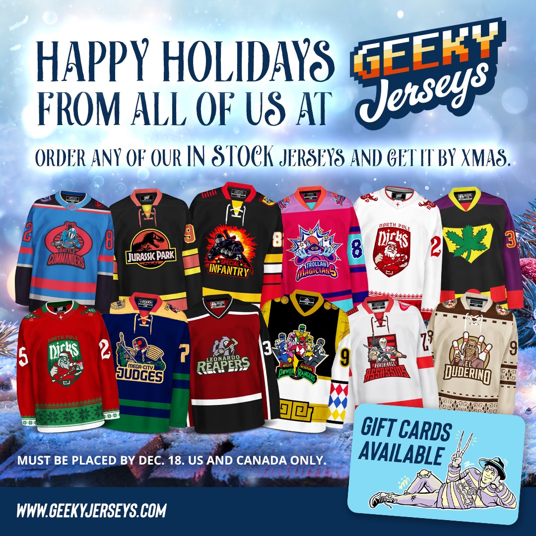 GeekyJerseys's tweet image. For the geek who has everything 🎁
Order any of our in stock jerseys by December 18, and get it in time for Xmas 🎄
👉 GeekyJerseys.com